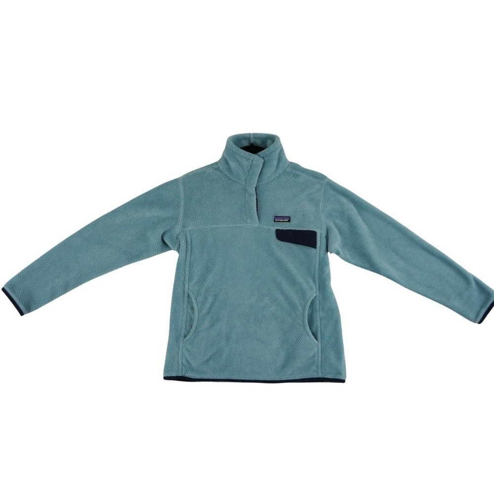 Patagonia Re Tool Pullover Fleece Top Sweater Women's Size Large Teal Blue Snap - Picture 2 of 8